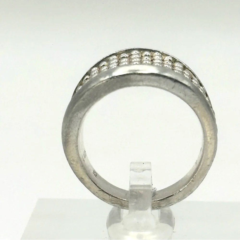 Lagos Signature Caviar Sterling Silver Beaded Concave Ring Size 7